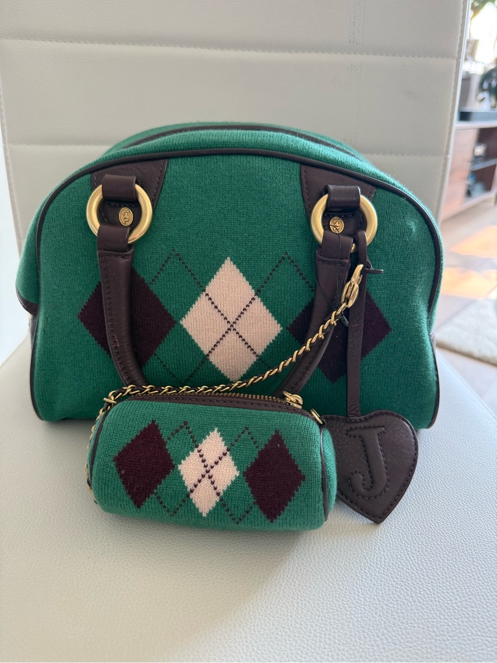 Juicy Couture Royal Couture Rare Vintage Argyle Green Bowling Bag w/ Pouch